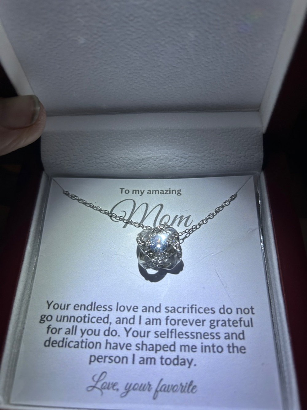 Sterling Silver Knot Pendant Necklace for Mom - White